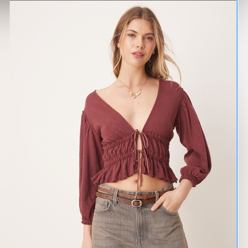 New! Free People Let's Go Tie Front Linen & Cotton Top Size XS - $78 MSRP